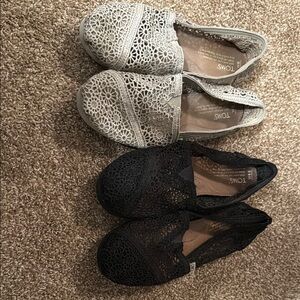 TOMS Women's Crochet Slip-On Shoes - Black and Cream